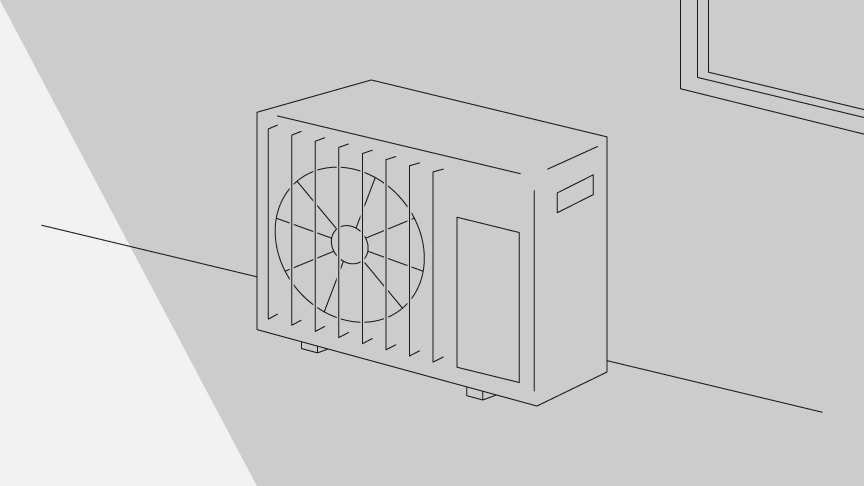 日陰に室外機を設置した様子です。