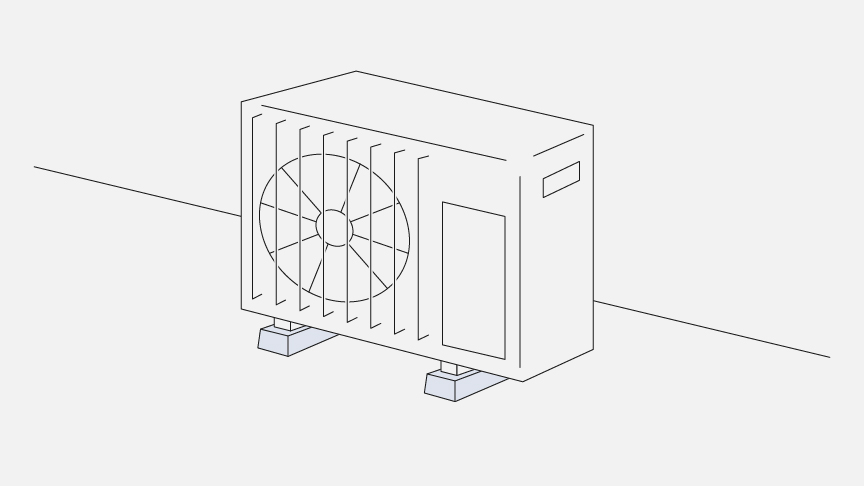 設置する土台を重量のあるものにした室外機のイラストです。
