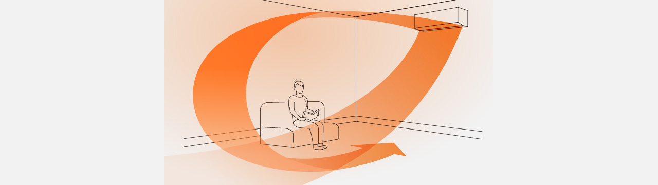 温風が部屋の空気を攪拌しているイラストです