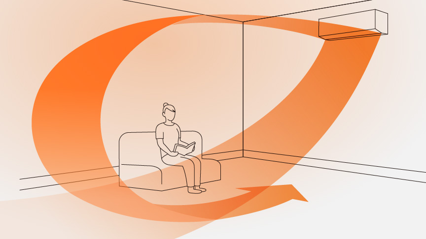 温風が部屋の空気を攪拌しているイラストです