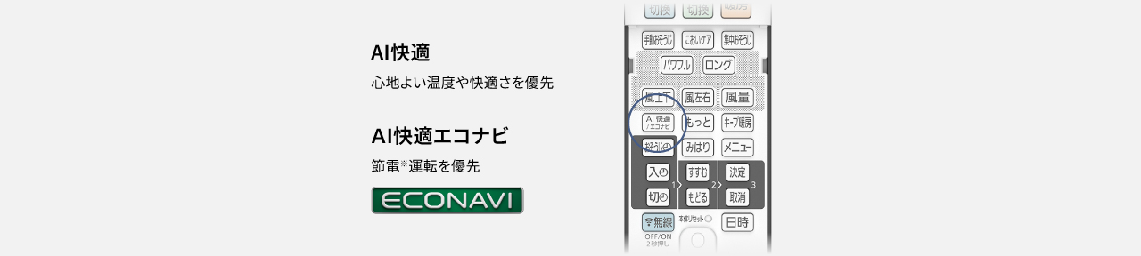 選べる２つのモード。AI快適、AI快適エコナビ