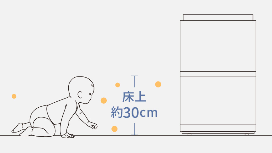 「空気清浄機で赤ちゃんのために床上30cmのハウスダストを撃退」のバナー画像です