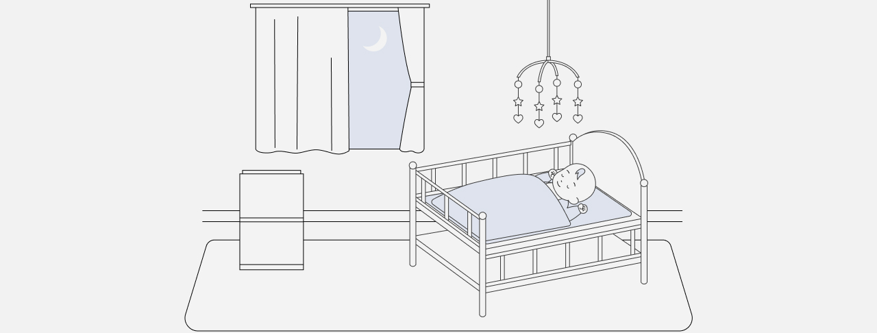 赤ちゃんが寝ている部屋に空気清浄機が置いてある画像