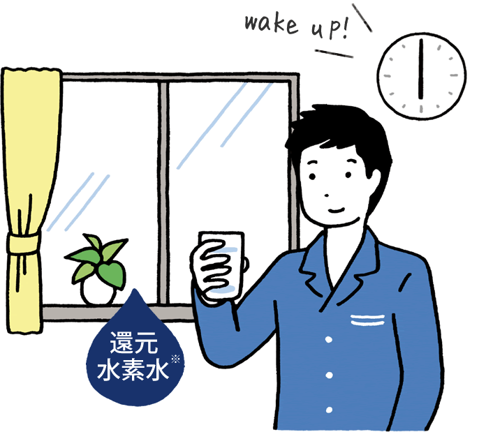 【6時】目覚めの一杯：還元水素水※（pH8.5～9.5）