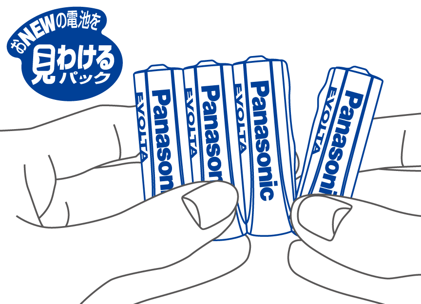 イラスト：おNEWの電池を見わけるパック