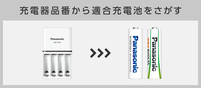 充電器品番から適合電池をさがす
