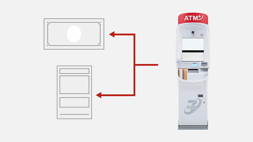 セブン銀行ATMと、紙幣とレシートのイメージ画像