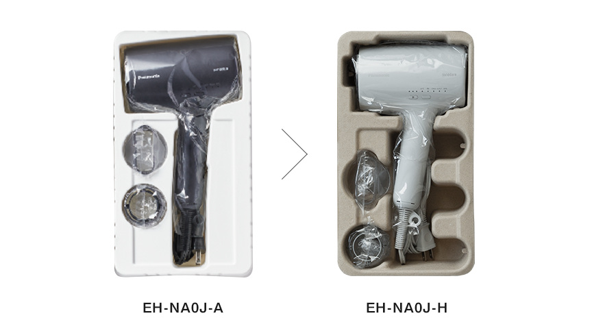 EH-NA0J-AとEH-NA0J-Hのパッケージの緩衝材の違いのイメージ