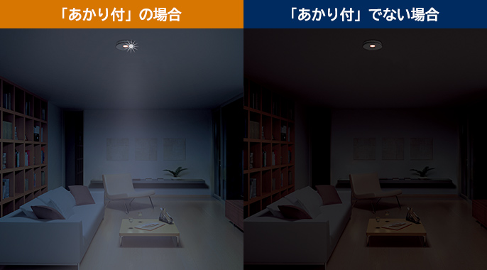 「あかり付」の場合と「あかり付」でない場合の比較写真