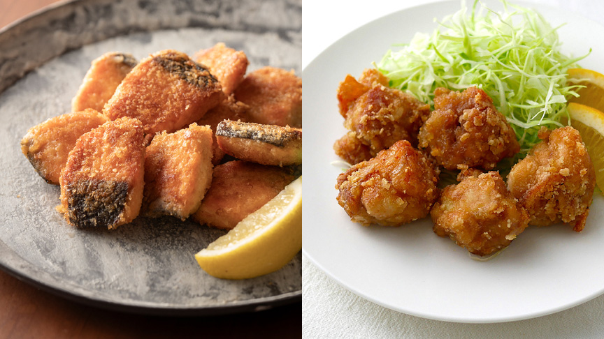 写真：さけフライ、唐揚げ