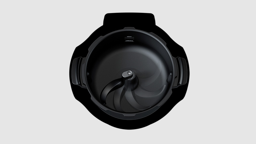 イメージ図：鍋底についた羽根が回転する鍋底かきまぜ