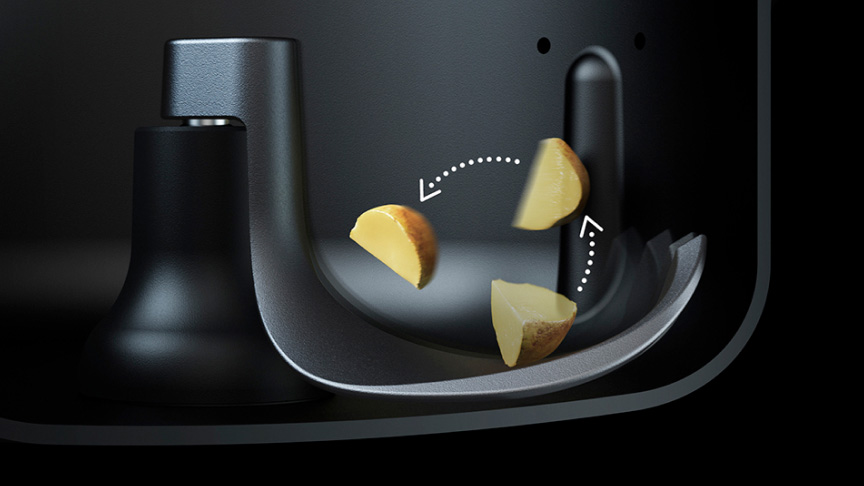 イメージ図：鍋底かきまぜによる食材の動き