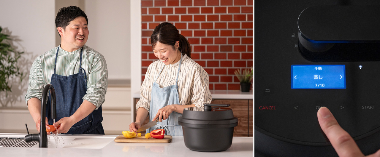 写真：調理中のぐっち夫婦