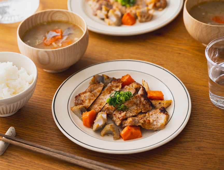豚ロース肉のごまみそ焼き＆根菜とえのきのみそ汁