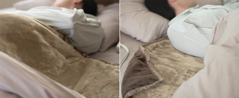 写真：電気毛布を使用して寝ているイメージ