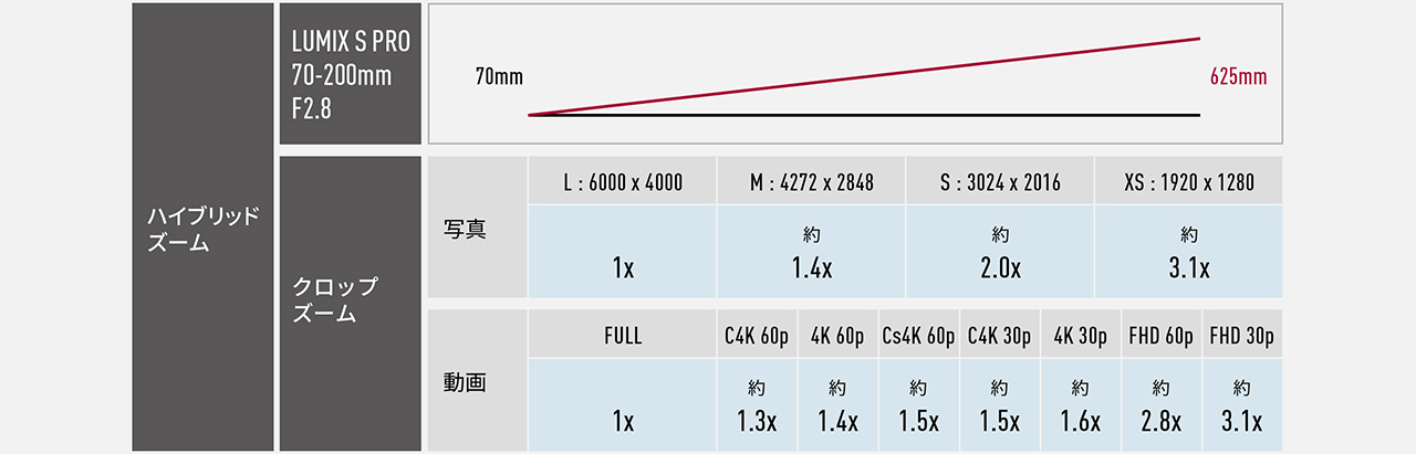 表：ハイブリッドズーム
