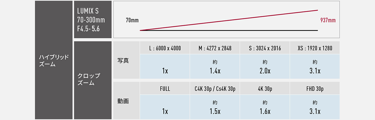 表：ハイブリッドズーム