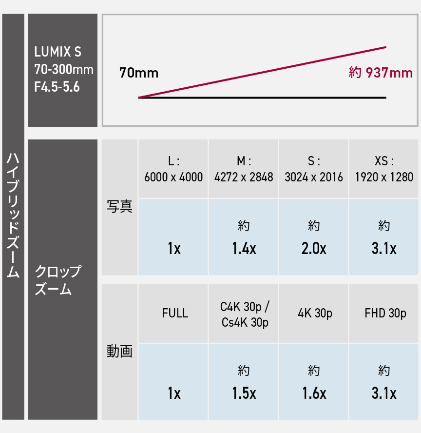 表：ハイブリッドズーム