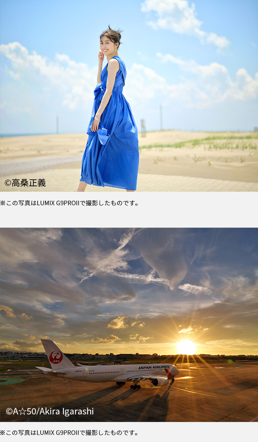 青いワンピースを着た女性/陽光と飛行機