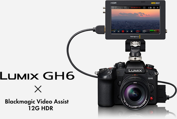 GH6にBlackmagic Video Assist 12G HDRを装着したイメージ