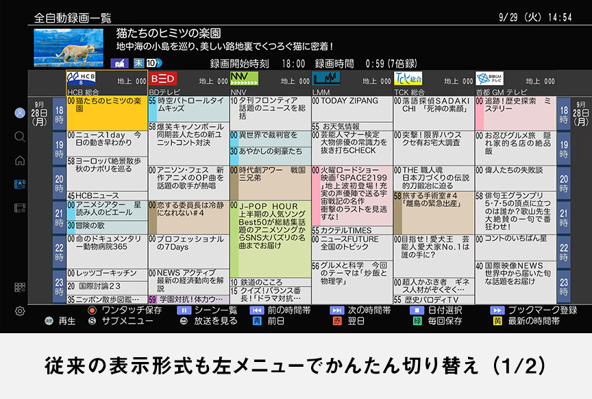画像：従来の表示形式も左メニューでかんたん切り替え