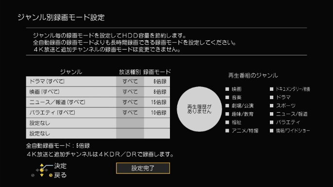 画像：チャンネル別録画時間設定の変更