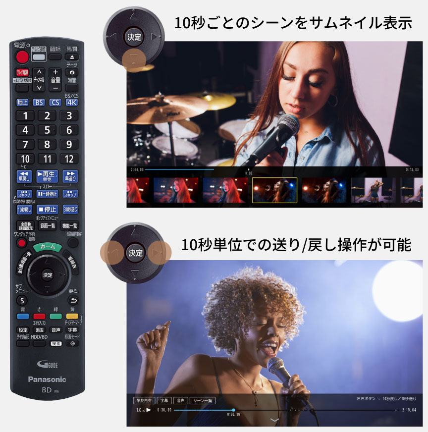 10秒ごとのシーンをサムネイルで表示 10秒単位での送り/戻しが可能