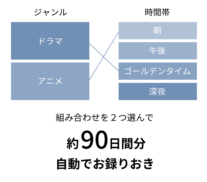 組み合わせを2つ選んで約90日間分自動でお録りおき