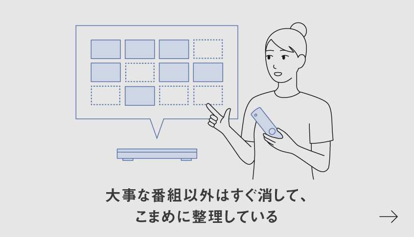 イラスト：大事な番組以外はすぐに消して、こまめに整理している