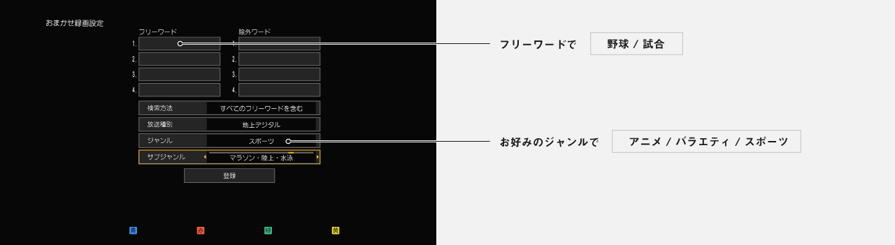 画像：設定画面：好きな人名で、フリーワードで、お好みのカテゴリーで