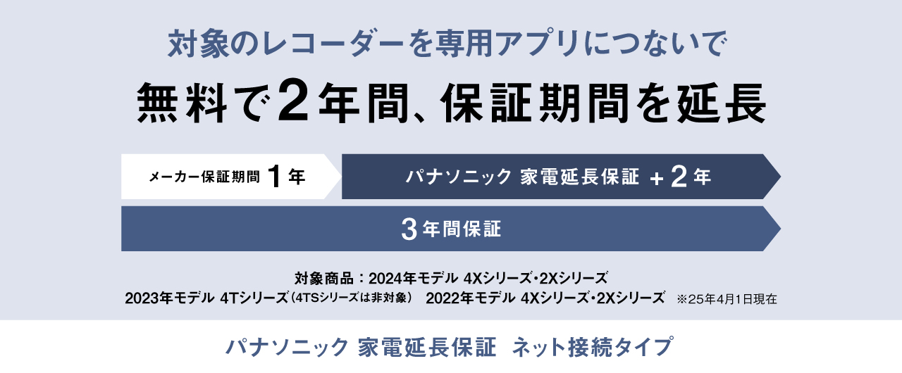 対象のレコーダーを「どこでもディーガ」アプリにつないで無料で2年間保証期間を延長