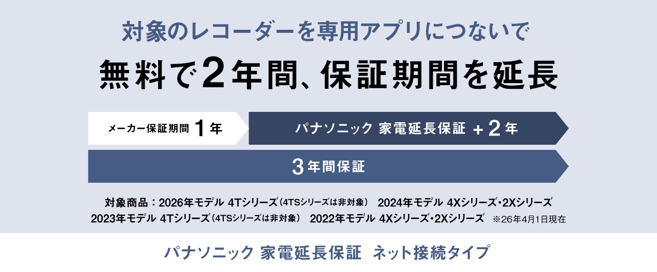 対象のレコーダーを「どこでもディーガ」アプリにつないで無料で2年間保証期間を延長