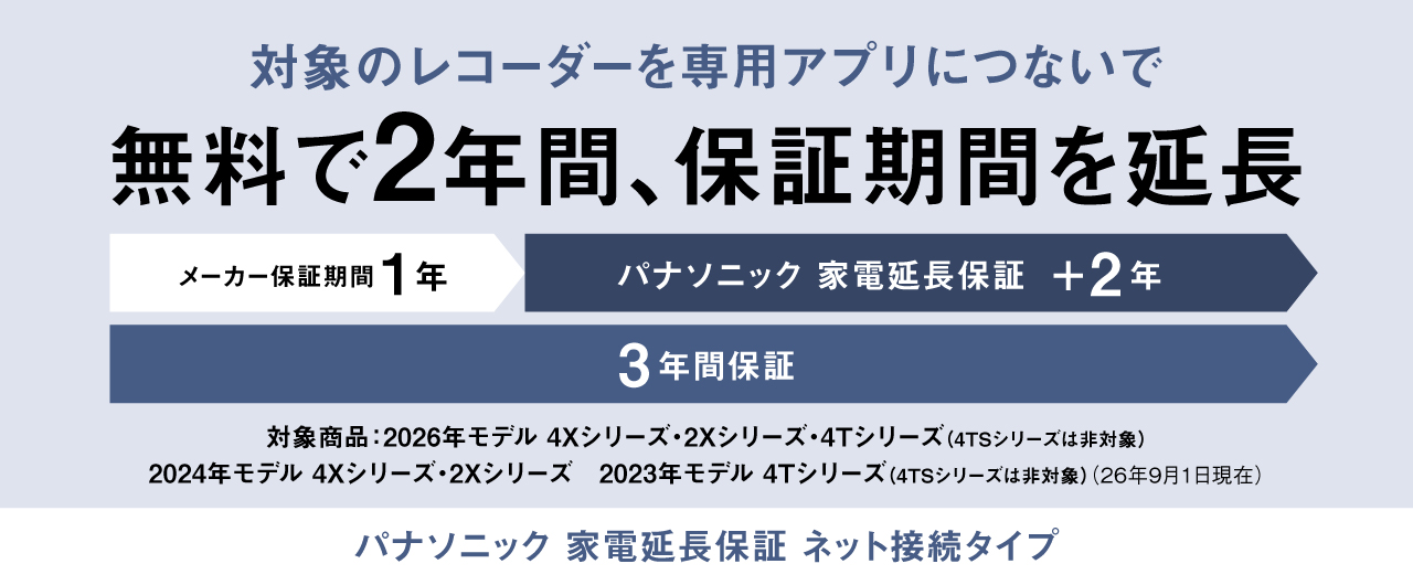 対象のレコーダーを「どこでもディーガ」アプリにつないで無料で2年間保証期間を延長
