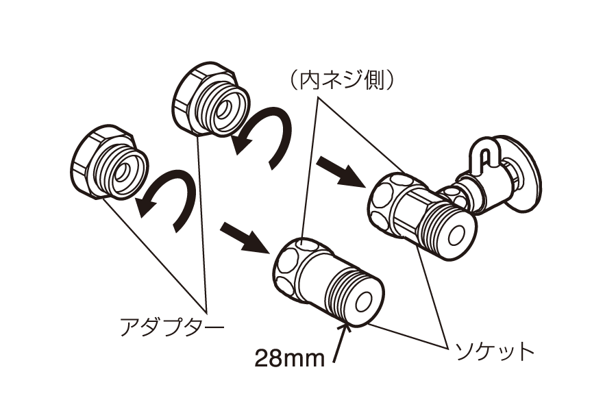 手順2 アダプターをソケットの内ネジ側に取り付ける