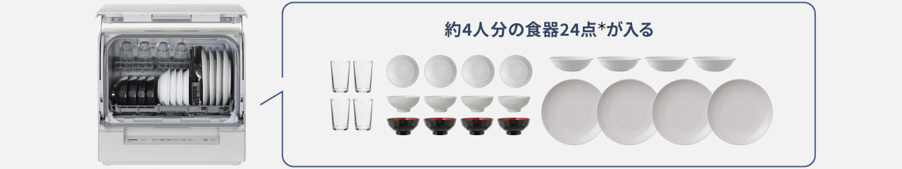イメージ：約4人分の食器24点が入る