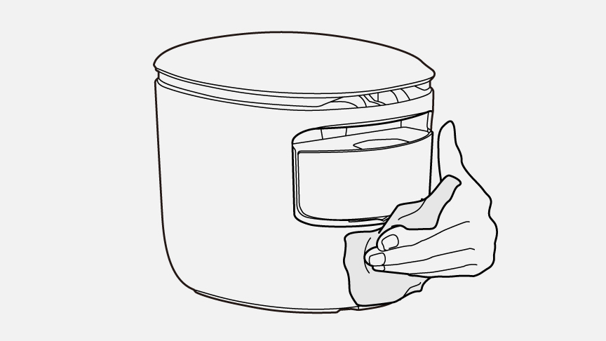 イラスト：本体についた水滴や汚れをふき取る