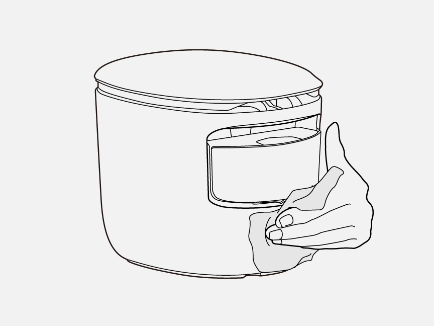 イラスト：本体に付着した水や化粧水をタオルなどでふき取る