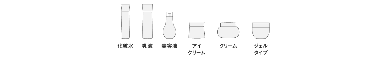 化粧水,乳液,美容液,アイクリーム,クリーム,ジェルタイプ