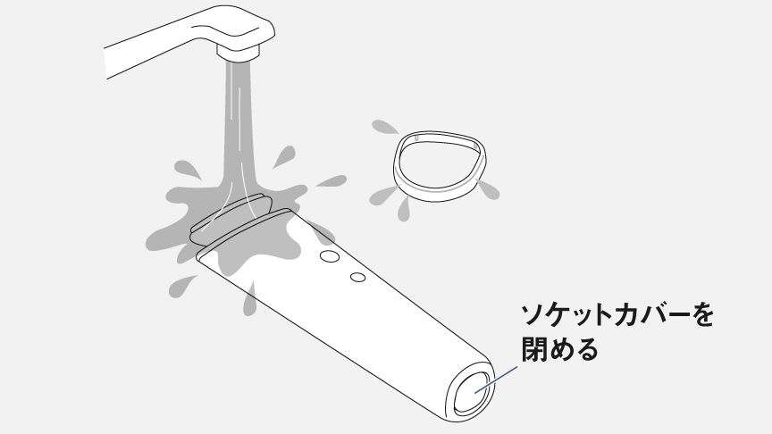 イラスト：ヘッドとコットンリングを洗う様子