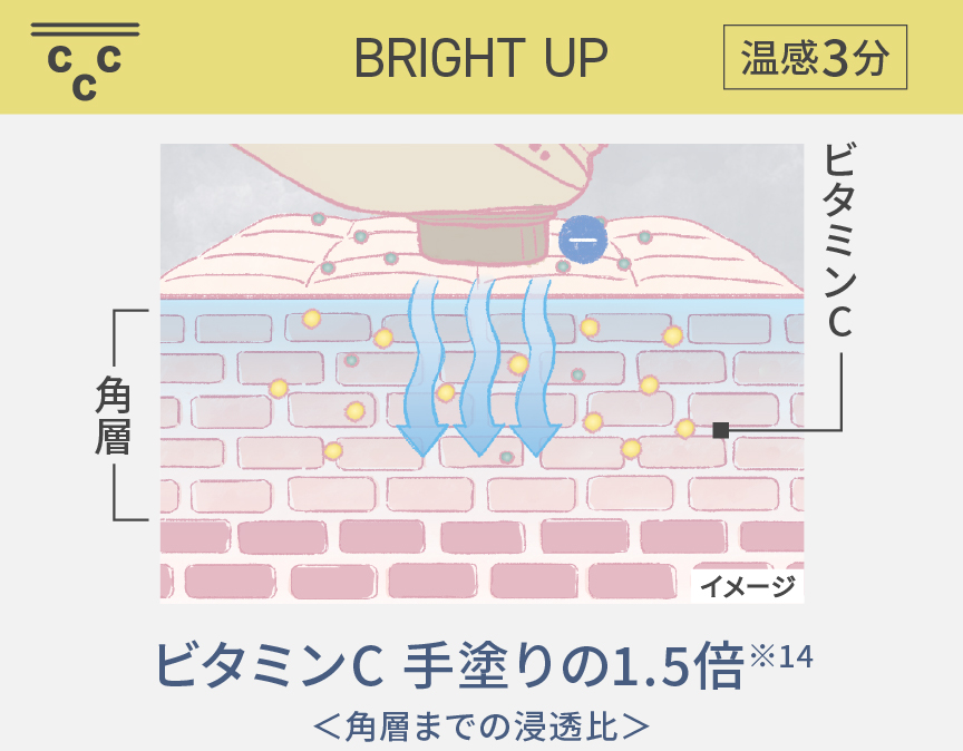 BRIGHT UP,温感3分,ビタミンC手塗りの1.5倍※14＜角質層までの浸透比＞