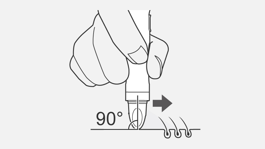 ヘッドを肌に対して垂直にあてる