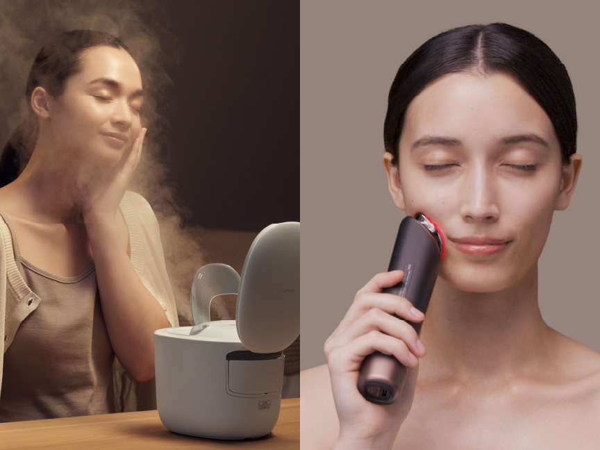 美顔器を顔に当てるイメージ