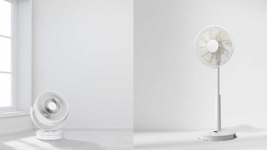 左にサーキュレーター、右に扇風機が設置されている