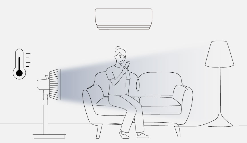 扇風機が自動で風量を調節しているイメージ