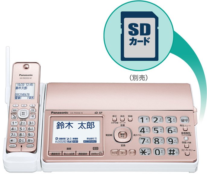 SDメモリーカード（別売品）にファクスや通話音声を残せる