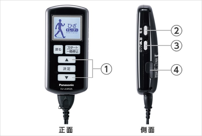 ①選択/調整ボタン ②電源ボタン（切/入） ③ロックスイッチ ④器具用プラグ差込口