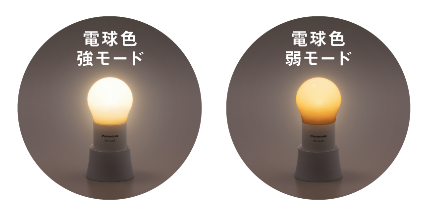 左：電球色 強モード、右：電球色 弱モード