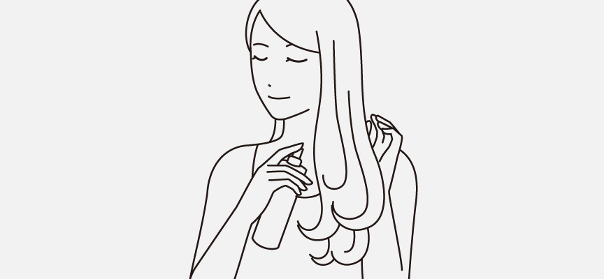 髪の毛にスプレーをするイラスト