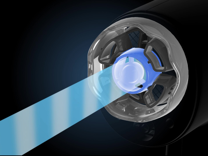 ナイトキャップノズル装着時の送風イメージ：直進性のある強い風