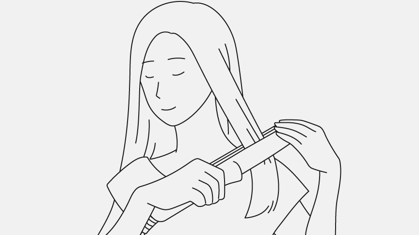 イラスト：ヘアアイロンを使用している様子